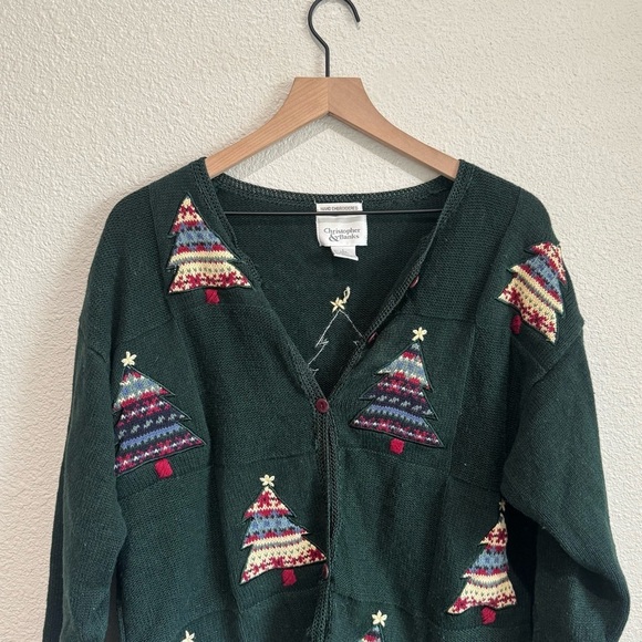 VTG Christopher & Banks Womens Hand Embroidered Christmas Tree Cardigan Gorpcore - Picture 2 of 9